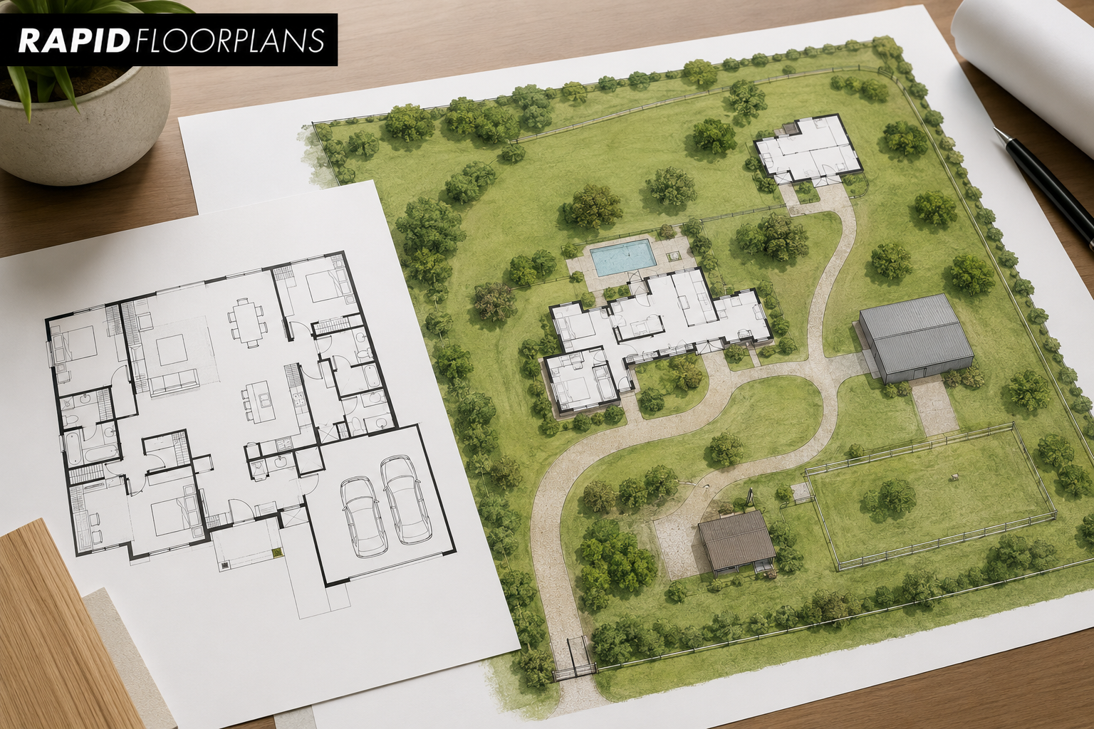 2D site and floor plans for complex acreage properties by Rapid Floor Plans