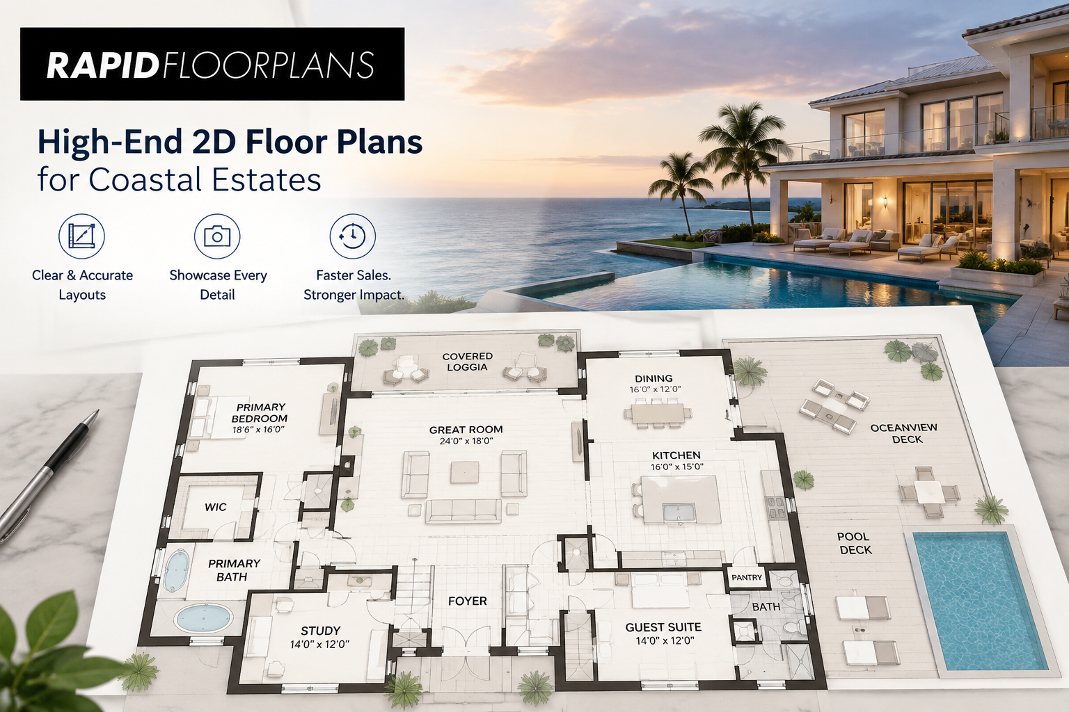 Luxury Coastal real estate Floor Plan Showcase